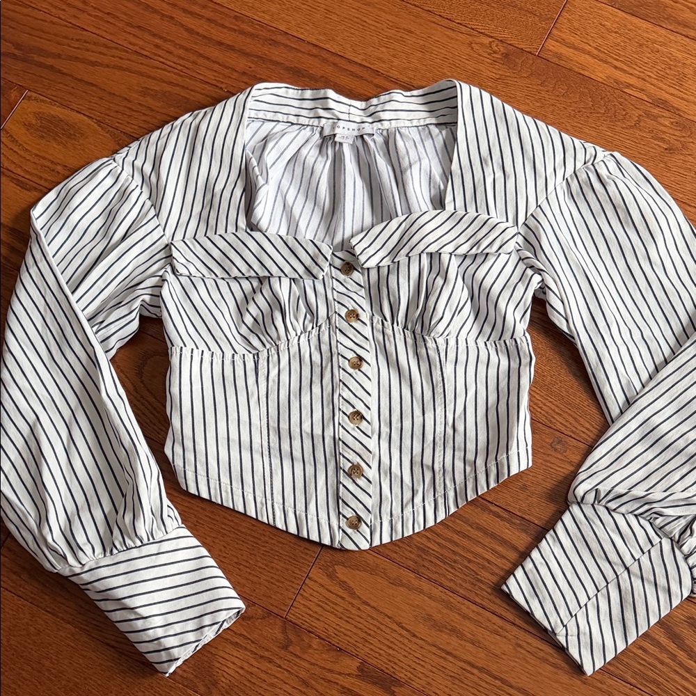 Topshop White Blouse with Black Pinstripes